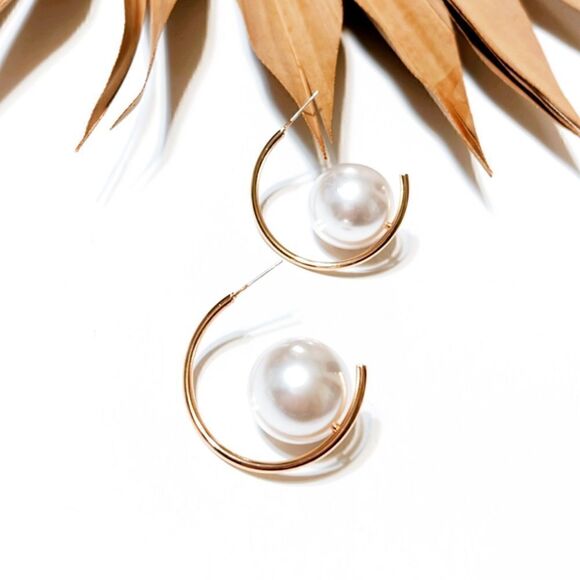 Pearl hoop earrings #858 - Picture 1 of 3